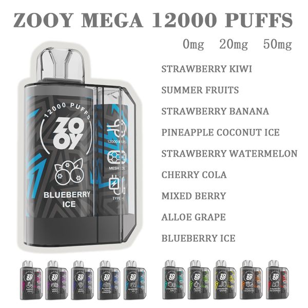 Original Zooy Mega Puff 12000 Einweg-Vape E-Zigarette Puff Vape Einweg-Puff 9000 Puffbar wiederaufladbarer Akku 0 % 2 % 5 % Vape Pen Kit vorgefüllte Karren Pod 12k