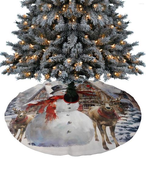 Decorazioni natalizie Pupazzo di neve Alce Fattoria vintage Gonna per albero Base Copri tappeto natalizio per la casa