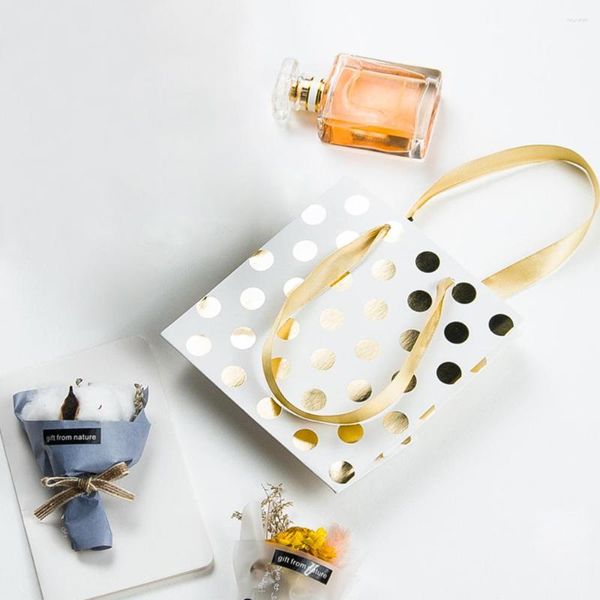 Confezione regalo 10 pezzi Borsa portatile per timbratura Wave Dot Paper Mini dorata per compleanno e matrimonio