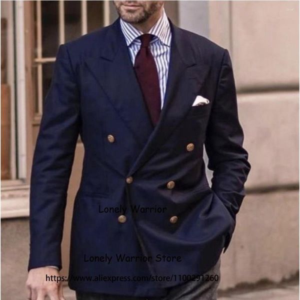 Мужские костюмы, классический темно-синий мужской двубортный деловой пиджак, смокинг для выпускного, облегающий комплект из 2 предметов, повседневный Terno Masculinos