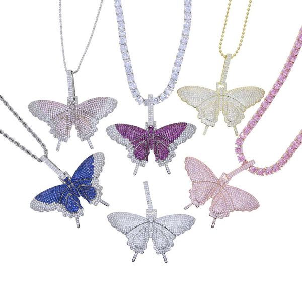 Двухслойное ожерелье с подвеской в виде бабочки в стиле хип-хоп, индивидуальное и полное бриллиантовое ожерелье с подвеской