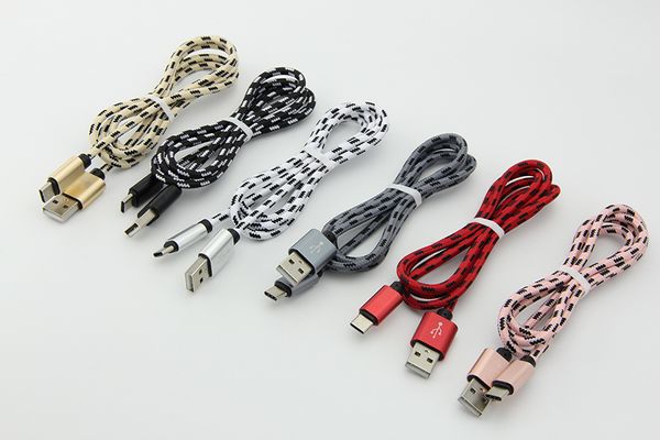 Popolare cavo elastico per Micro per Type-C per altri cavi USB da 1 M caricabatterie cavo intrecciato scozzese con custodia in metallo Cavo caricabatterie per telefono cellulare per Android