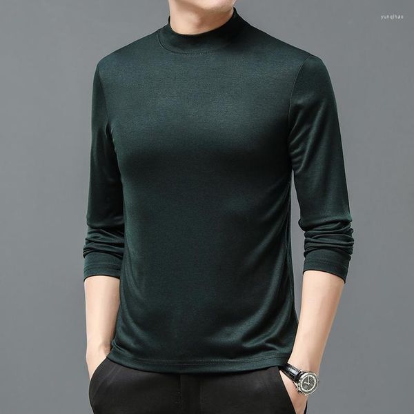 Camiseta masculina primavera outono de gola alta quente camiseta masculina roupas de marca casual clássico moda de manga comprida magro t