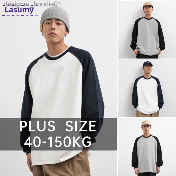 Erkek Hoodies Sweatshirts Plus Boyut Erkekler Sonbahar Yeni Stil Kontrast Renk Raglan Sleeve Japon Sıradan Gevşek Katı Dikiş Üst L230916