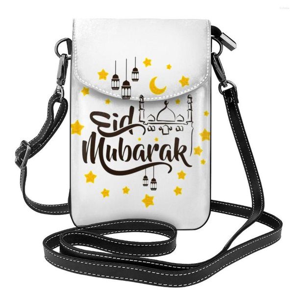Titulares de cartão Eid Mubarak Al Fitr Bolsa de Ombro Feliz Estrelas Engraçadas Couro Negócios Mulheres Bolsas Mulher Presentes Bolsa