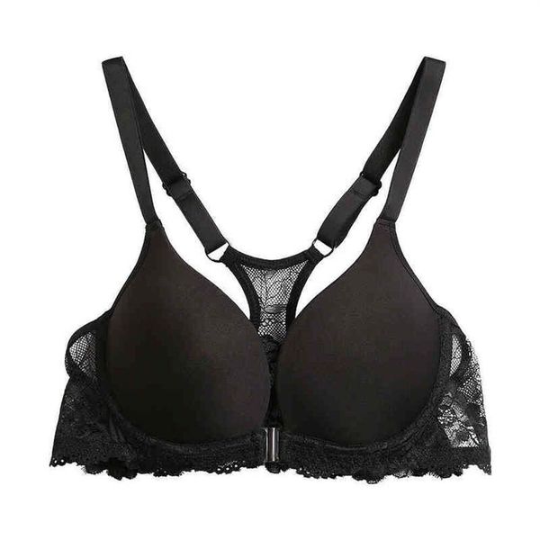 YBCG Reggiseno push up Chiusura frontale In pizzo Hollow Y-line Strap Lingerie Nero Sottile imbottito Intimo floreale Cinghie regolate Reggiseno G1222951