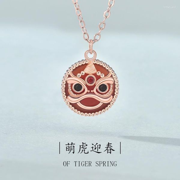 Correntes Liming LChinese Cultura Red Agate Colar Guochao Produto Zodíaco Ano Transferência Animal Sterling Silver 925 Jóias