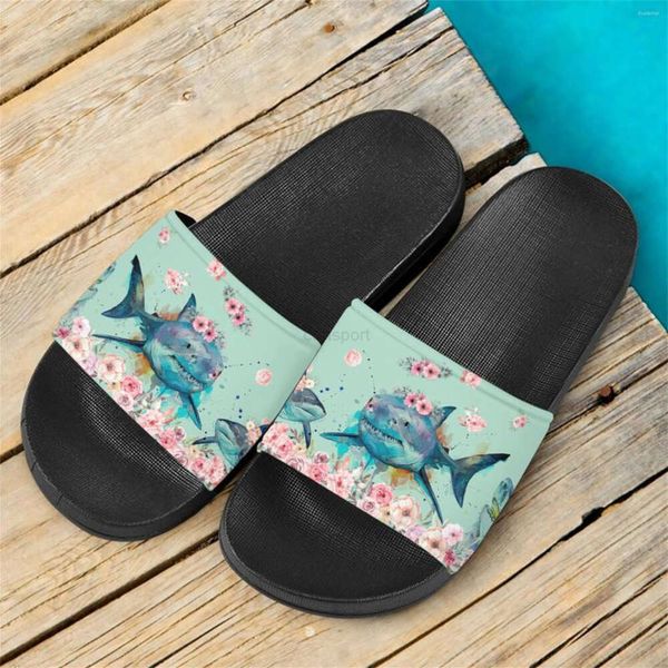 Chinelos bonitos tubarões imprimir casa meninos meninas moda confortável sandálias mulheres antiderrapante respirável sapatos planos sandalia