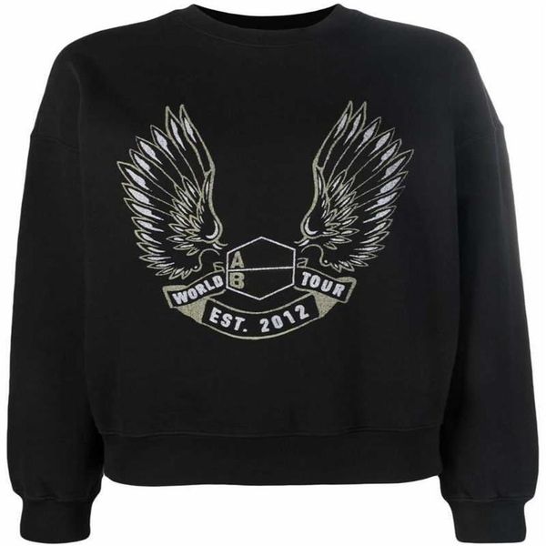 Moletom feminino escudo asas de anjo carta impressão fosca anines tripulação pescoço camisola moda pulôver hoodie219q