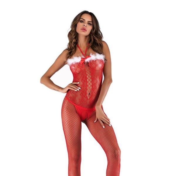 Body in pizzo da donna Lingerie sexy in rete See Through Tuta rossa senza cavallo Porno erotico con apertura sul cavallo Catsuit Calze a rete Reggiseni 269A