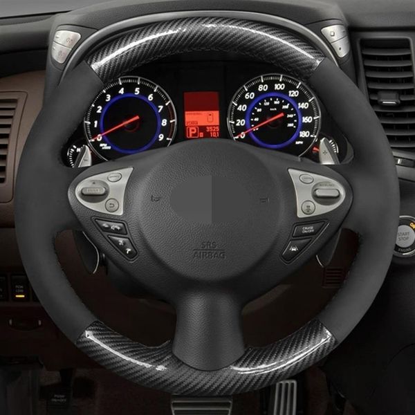 Capa de volante do carro preto camurça fibra carbono para infiniti fx fx35 fx37 fx50 qx70 nissan juke maxima 370z sentra sv308q