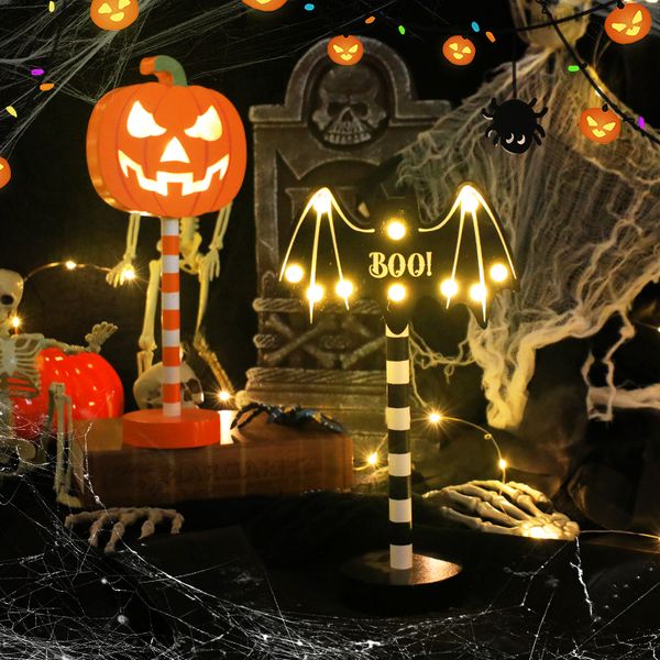 Decoração de halloween fantasma festival modelagem lâmpada led abóbora fantasma crânio de madeira decorativa luz da noite festa de halloween ornamento mesa d2.0