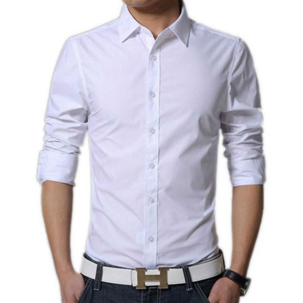 Camicia da uomo in puro cotone Slim Fit Moda manica lunga Camicie da lavoro casual Camicie eleganti da uomo di alta qualità252J