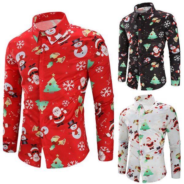 Camicie natalizie da uomo con stampa 3D Pupazzo di neve Babbo Natale Stampa camicie carine Abito da sera divertente 339B