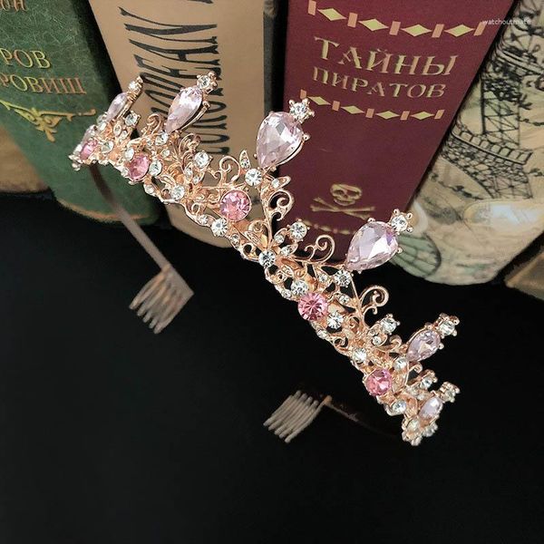 Haarspangen Braut Hochzeit Schmuck handgemachte Legierung Kristall Tiara rosa und rot Strass Krone Stirnband für Frauen Zubehör XH