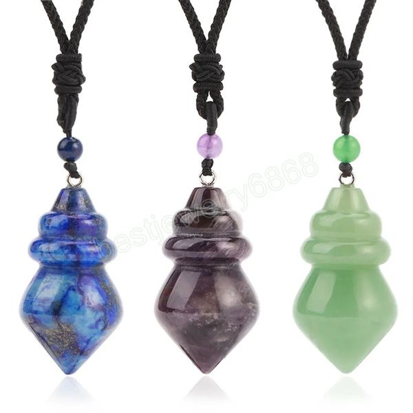 Natürliche Stein Mann Halskette Reiki Großen Kegel Tigerauge Amethyst Rosa Kristall Quarz Anhänger Halsketten für Frauen Schmuck