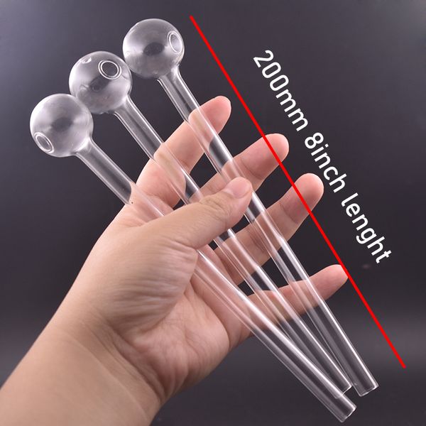 10pcs venda quente grosso pirex vidro queimador de óleo pipe20cm comprimento 8 polegadas tubos de qualidade de cor clara transparente grandes tubos dicas de unhas para cachimbos de água bong