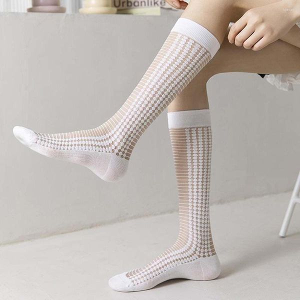 Frauen Socken Süße Streifen Glas Seide Strumpfwaren Für Mädchen Streetwear Koreanische Knie Lange Lolita Socke JK Strümpfe