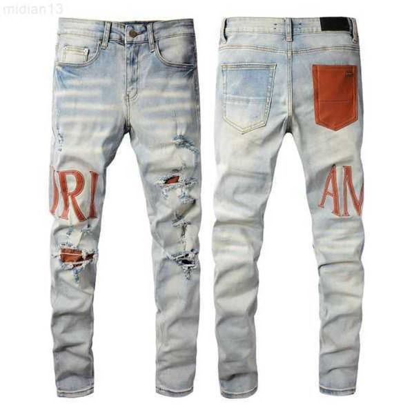 Designer di luxurys jeans angosciata francese moda pierre dritto maschile ho buco tratto denim jean casual maschi elasticità