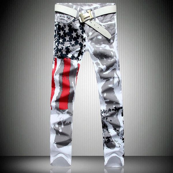 2020 neue Mode Herren Amerikanische USA Flagge Gedruckt Jeans Gerade Slim Fit Hosen Plus Größe 38 40 42 Casual Jeans hosen Für Men255u