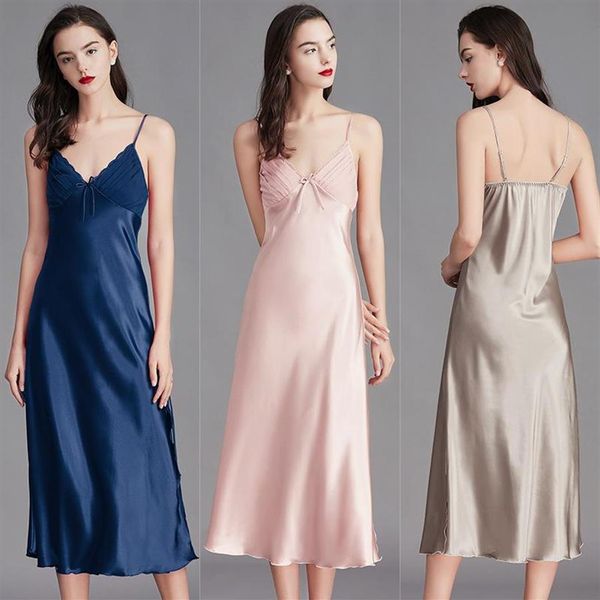 Damen-Nachtwäsche, lange sexy Nachtwäsche, Satin, Übergröße, Nachthemd, schwarze Dessous, Nachtkleidung, Kleid, Heimkleidung, 312M