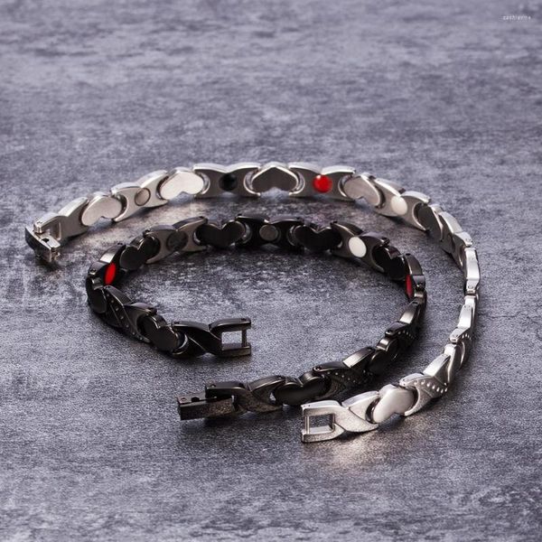 Link pulseiras vinterly magnético para mulheres corrente coração cruz pulseira de aço femme germânio ímã saúde energia