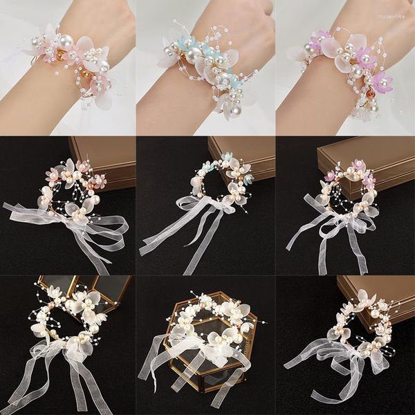 Charm-Armbänder für Damen, Handgelenk, Blumen, einfarbig, Perle, koreanisches Brautjungfern-Hochzeitsarmband, Kinder-Performance-Tanzzubehör