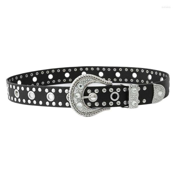 Cinture Cintura con fibbia con strass larga 4 cm Punk Fashion Grande spilla con diamante Nero Argento Matrimonio femminile
