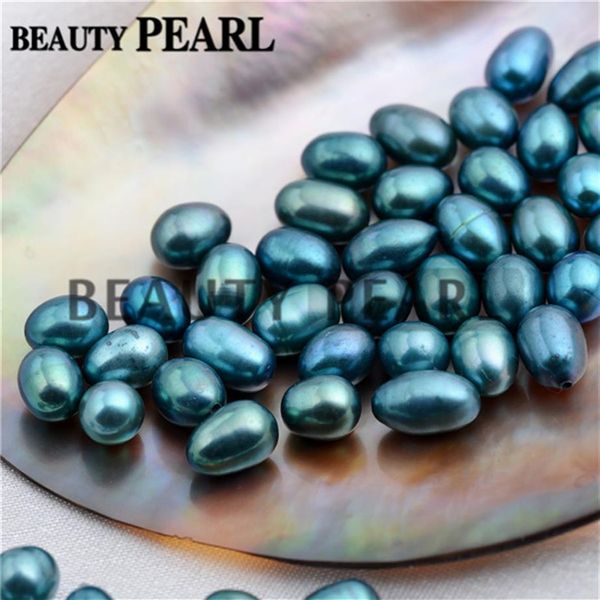 Ganze 30 Stück Reis-Pfauenblaue und grüne Süßwasserperlen, halbgebohrte tropfenförmige Pfauen-lose Perlen, gemischt, 6–9 mm, 248 Jahre