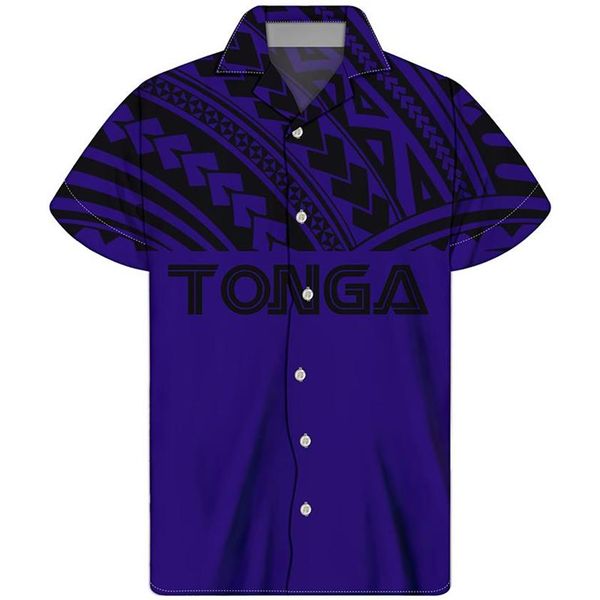 Männer Casual Hemden HYCOOL Tonga Tattoo Print Marineblau Vintage Kurzarm Männer Hemd Button Up Oversize Hawaiian Strand Cust299e