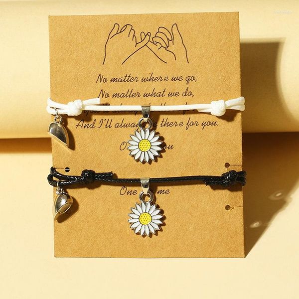 Braccialetti con ciondoli 2 pezzi Magnete a cuore Coppia magnetica accoppiata Fiore colorato Perle Bracciale regolabile Regalo di gioielli per amicizia