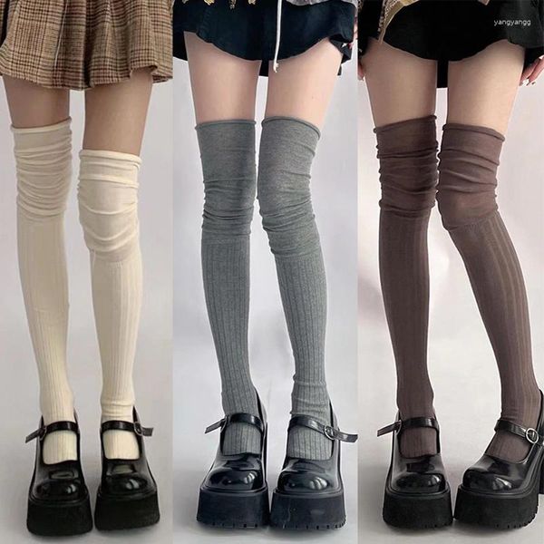 Kadın Çorap Uyluk Yüksek Moda Düz Renk Japon JK Tarzı Diz Çorapları Kadın Gündelik Uzun Modeli