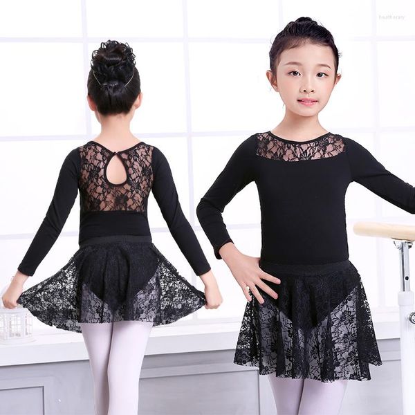 Abbigliamento da palcoscenico Vestito da balletto per ragazze Body da ginnastica Gonna in pizzo Abbigliamento da ballo Manica lunga Costume da bagno per bambini per ballare