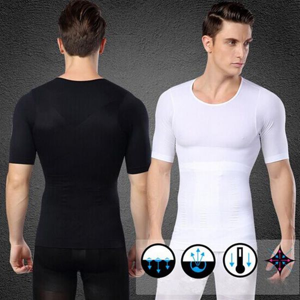 Whole-1pcs Erkekler Zayıflama Fanilekler Gömlek Vücut Shaper Duruş Düzeltici T-Shirt Elastik Heykel Hint Kesme 2 Renkler UND204M