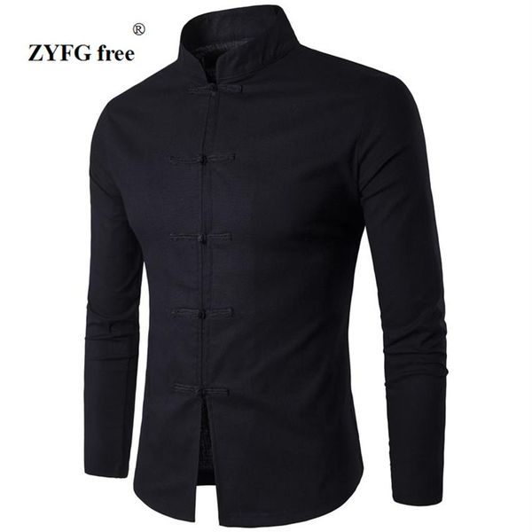 Camicia da uomo Stile Tradizione Cinese 2017 Nuovo Arrivo Maschio Tinta Unita Collo Alla Coreana Business Manica Lunga Camicia Casual lino209g