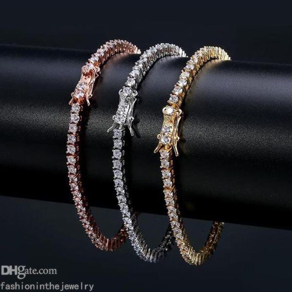 Pulseira de designer pulseiras de tênis de diamante para mulheres jóias de luxo presente 3 4 5 6 mm 7 8 polegadas moda zircon link chain bangles men295s