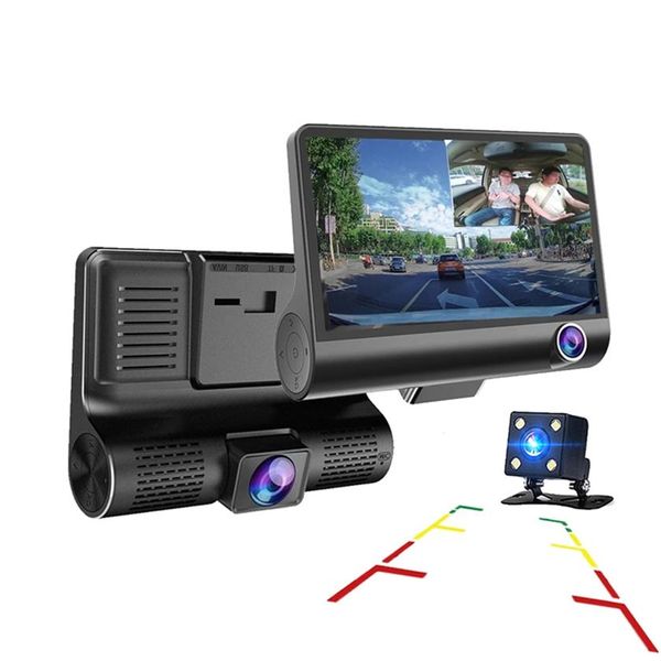 3ch carro dvr condução gravador de vídeo câmera traço 4 tela fhd 1080p frontal 170 ° traseiro 140 ° interior 120 ° g-sensor estacionamento monito275k