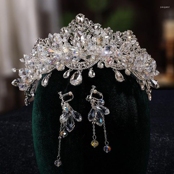 Fermagli per capelli Corone da sposa di lusso Diademi da donna Strass Cristallo Spettacolo Diadem Orecchini Sposa Fascia Accessori da sposa Copricapo