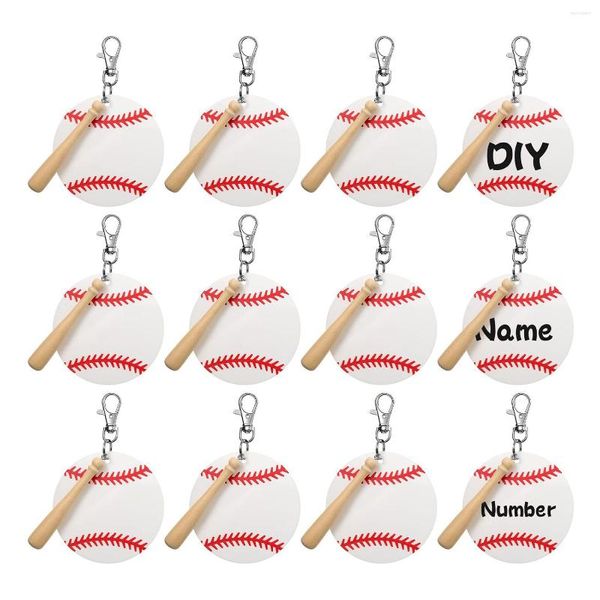 Крючки Бейсбольный акриловый брелок, пустой комплект, 12 ланксов, поворотный ремешок, карабин с брелоками, деревянные биты, белые