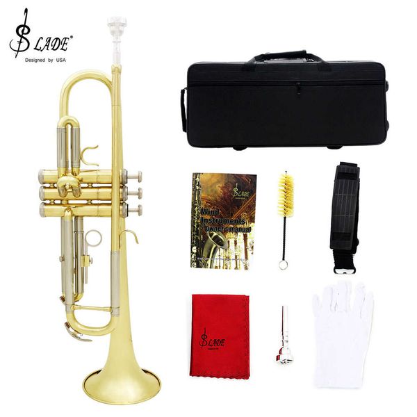 SLADE B-B-Trompete, Messing-Musikinstrumente, goldfarben, silberfarben, zweifarbig, für Anfänger, Militärkapelle, die Blechblasinstrumente spielt