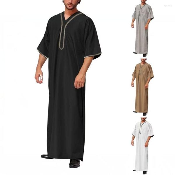 Этническая одежда, модный Дубайский свободный халат с коротким рукавом и длинной рубашкой, мужские мусульманские комплекты, Абая, Саудовская Аравия, Тобе для Пакистана, арабский