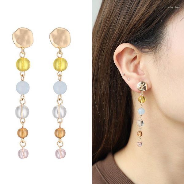 Pendientes de tuerca de cristal colorido para mujer, borla con cuentas, diseño de moda, temperamento Noble, regalo de joyería elegante