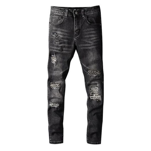 nuovo design mens jeans firmati slimleg vintage piega stile sbiancato foro moda uomo jeans slim moto motociclista causale mens hip h262U