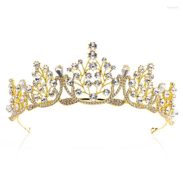 Grampos de cabelo high-end noiva casamento dourado strass coroa nupcial tiara acessórios de jóias dez