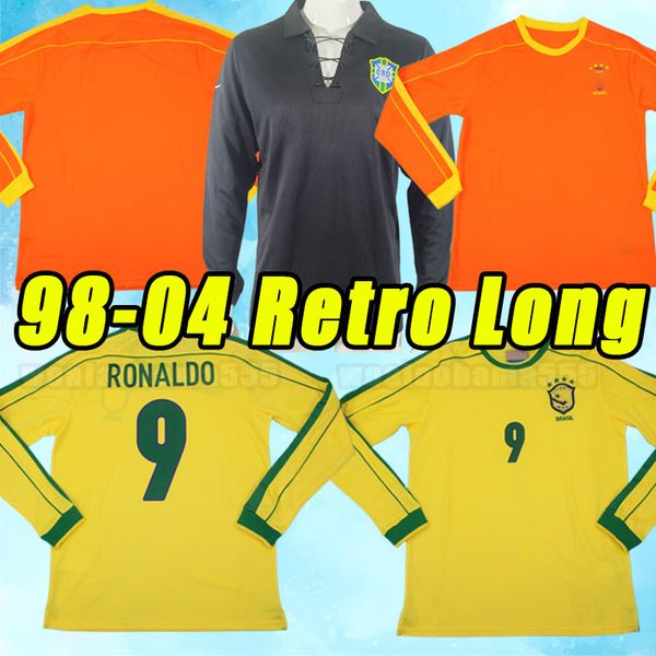 Camisas de futebol brasil de manga longa camisas retrô carloso camisa de futebol brasils rivaldo joelinton 1997 1998 casa Romario Ronaldinh goleiro 98 2004 goleiro