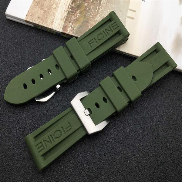 Pulseira de relógio verde exército 22mm 24mm, pulseira de borracha de silicone, substituição para panerai, ferramentas com fivela de pino de aço h0915250j