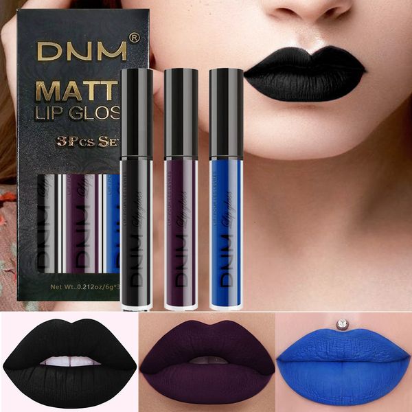 Lippenstift 3 teile/satz Flüssiger Lippenstift Wasserdicht Langlebig Kosmetik Schwarz Blau Lila Grün Matt Lipgloss Nude Lip Tint Stain Makeup 230915