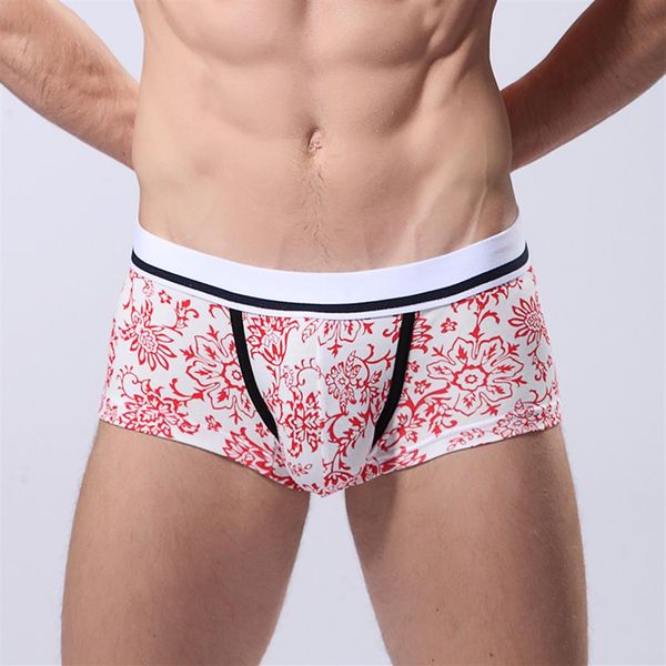 Moda Cotone Uomo Intimo Boxer Pantaloncini Tronchi Stampa Floreale Mutandine a vita bassa Comodo Boxer sexy Sospensorio Boxer Uomo Under192G