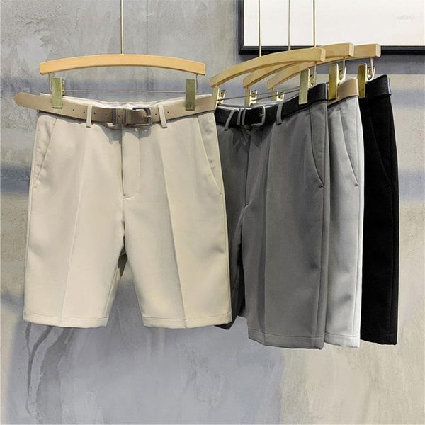 Shorts masculinos calças moda calças curtas casuais cinco pontos soltos bolsos de cor sólida em linha reta com cinto