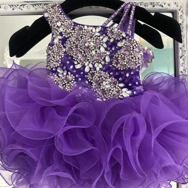 Viola Cupcake Bambino Infantile Bambini Vestito da spettacolo 2021 Velluto Organza Increspature Glitz Bambina Abiti da festa Cerniera posteriore Mini Short214w